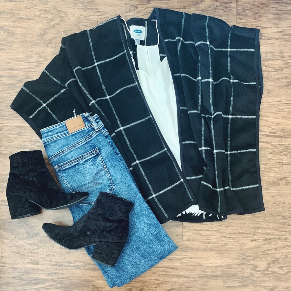 Open-front wool-blend poncho